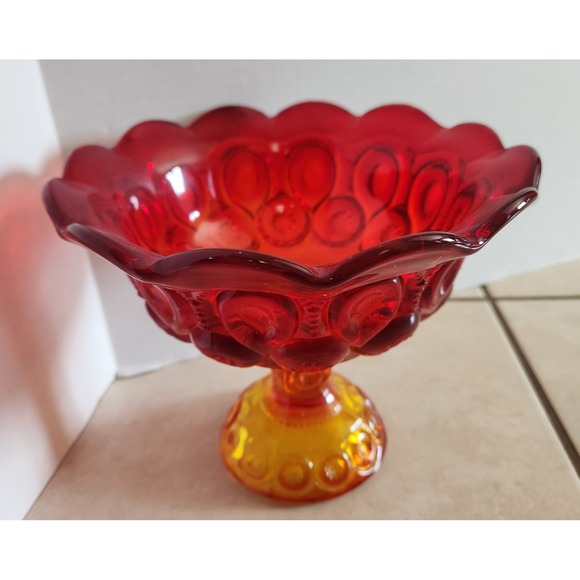 Vintage LE Smith Moon and Star Amberina Glass Pedestal Bowl Compote Red Orange - Picture 1 of 9